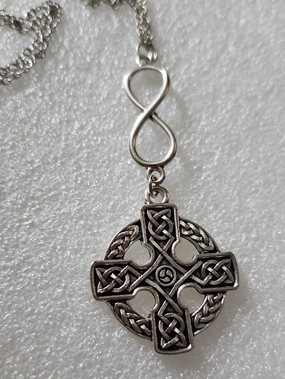 Hand Crafted Silver Celtic Cross Necklace with Infinity Link